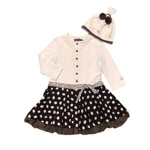 🆕 Jean Bourget Girls Polka Dot Ruffle Dress & Hat